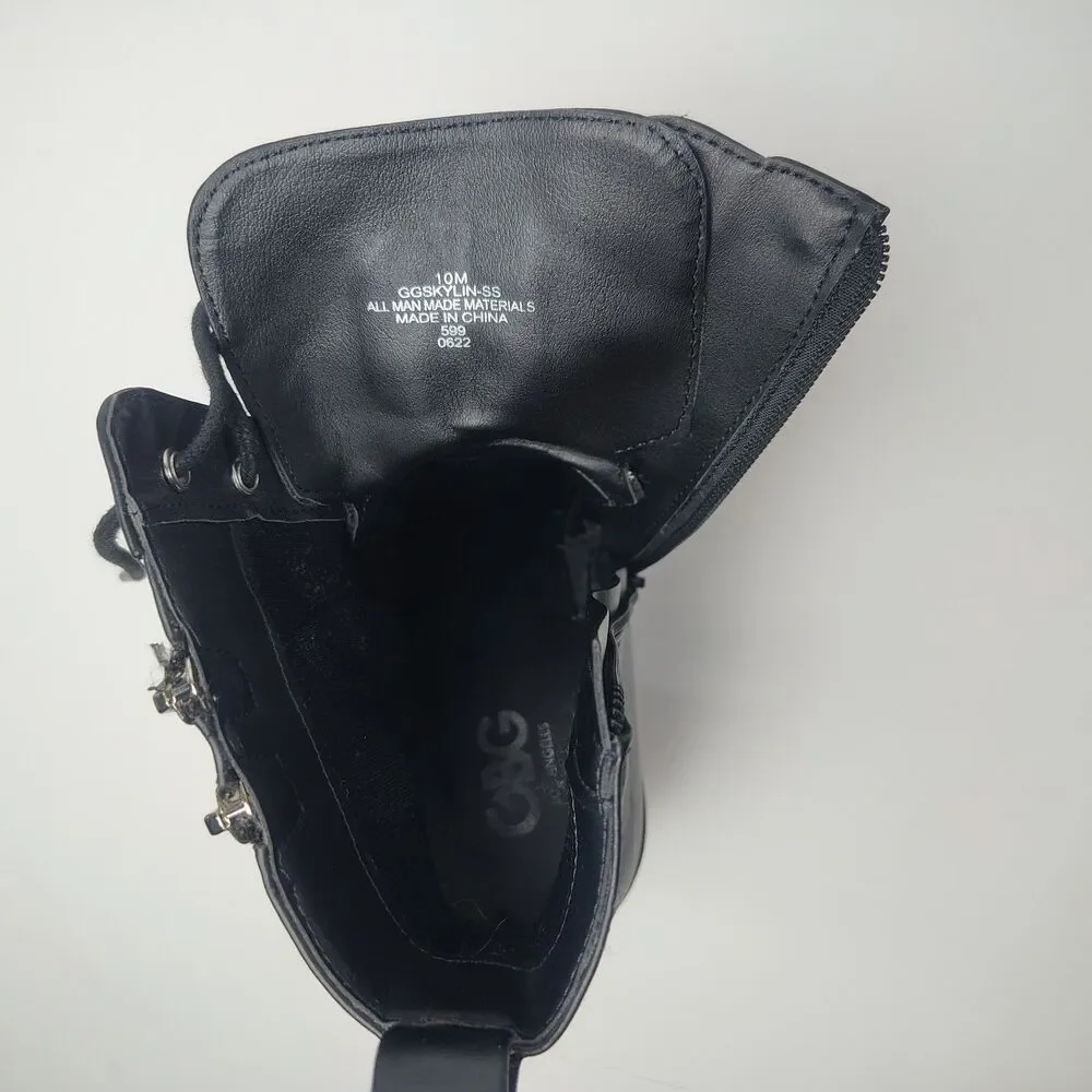 GBG Los Angeles Womens 10M Black Lace-Up Zip Up Chunky Heel Ankle Goth Boots
